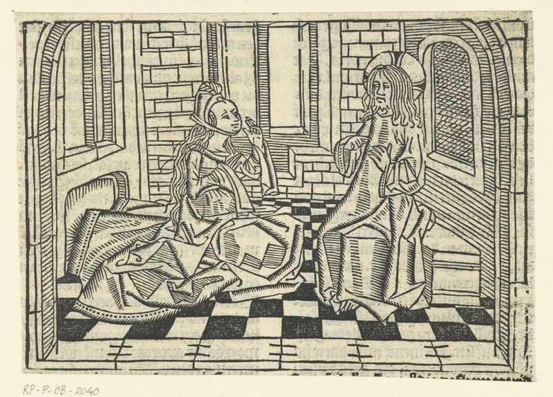 Escena religiosa de Cristo y María Magdalena, papel de Master of Delft