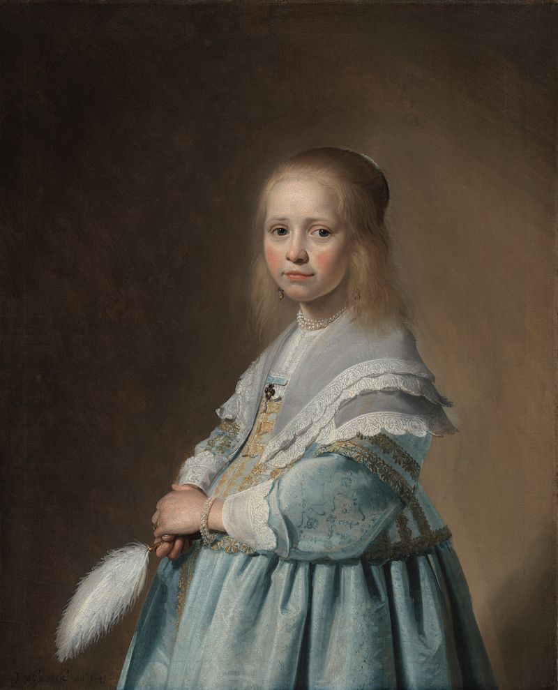 Retrato de una niña en un vestido azul, óleo sobre lienzo de Johannes Verspronck