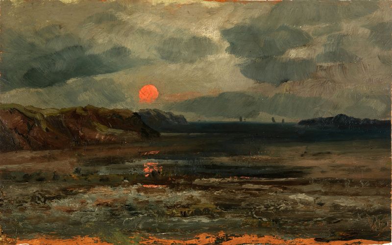 Sunrise Over Fishing Waters by William Edward Norton, oil painting depicting dawn light reflecting on tranquil water.