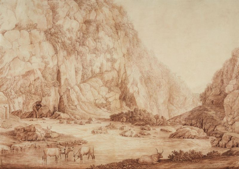 Paisagem de Das Volturnotal bei Piedimonte Alife de Jacob Philipp Hackert, pintura a óleo