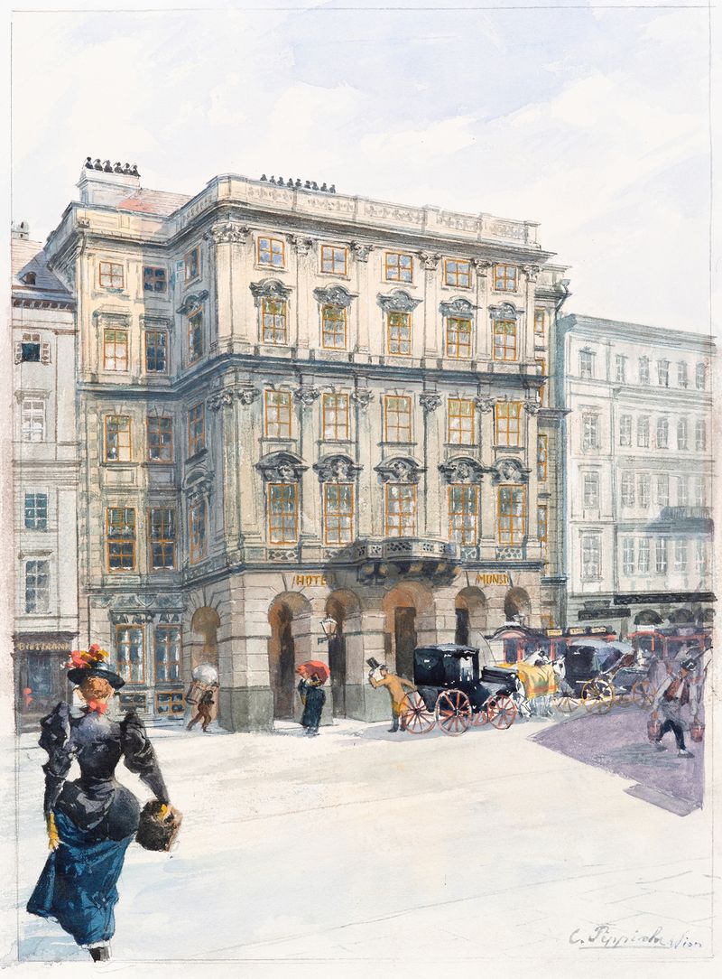 Neuer Markt – Hotel Munsch by Carl Pippich, oil painting depicting a hotel facade with intricate details