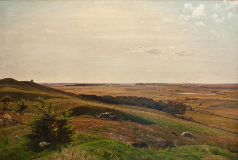 Landscape of rolling hills under a tranquil sky, oil painting by Vilhelm Kyhn
