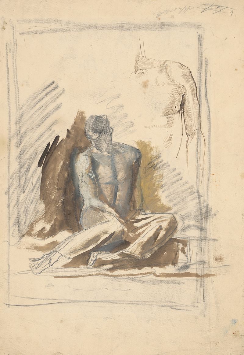 Estudo figurativo de um homem sentado de Ladislav Mednyánszky, pintura a óleo