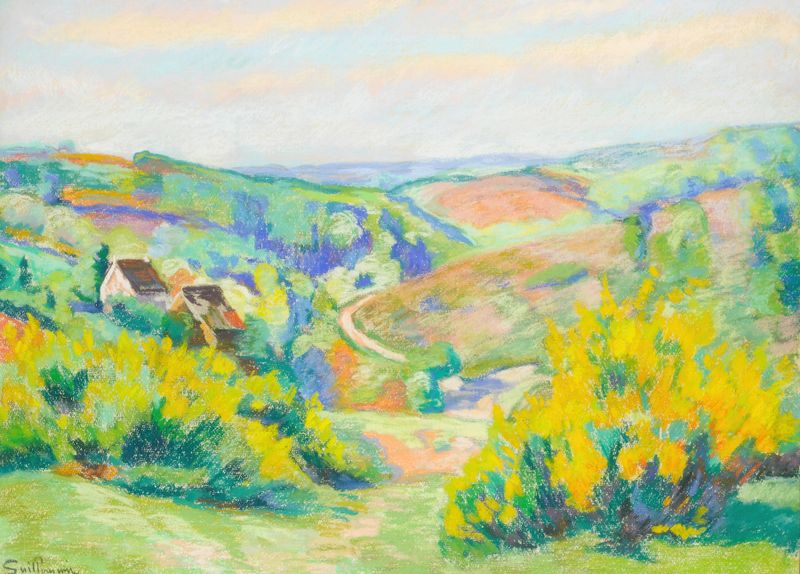 Pont Charraud, Creuse by Armand Guillaumin, oil on canvas depicting a bridge over a river at twilight