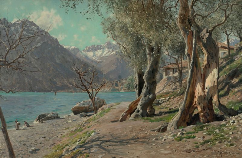 Paisaje de Torbole, cerca del Lago de Garda de Peder Mørk Mønsted, pintura al óleo