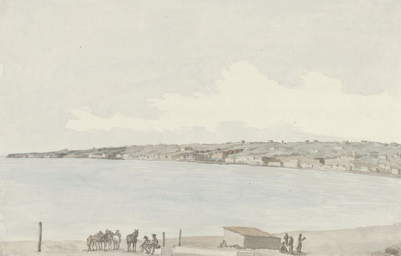 Aquarela de Abraham-Louis-Rodolphe Ducros mostrando o palácio da rainha Jeanne em uma paisagem
