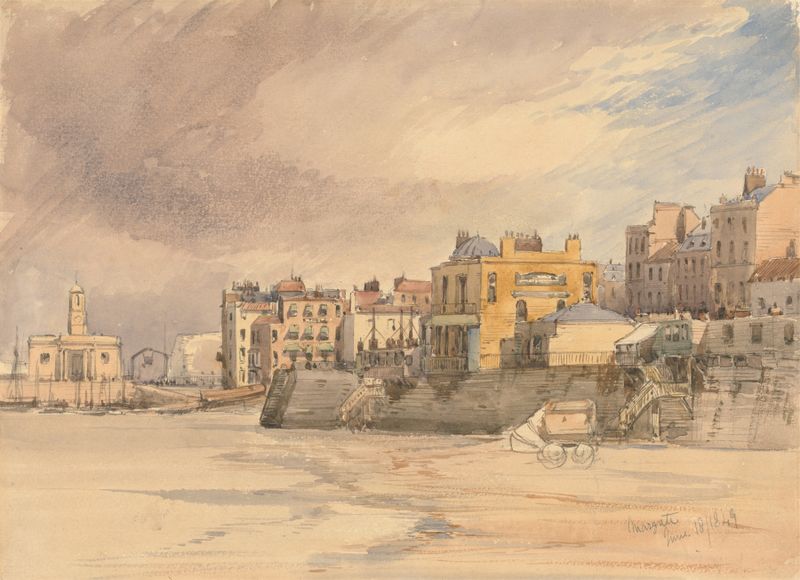 Acuarela de William Callow que representa olas y playa en Margate