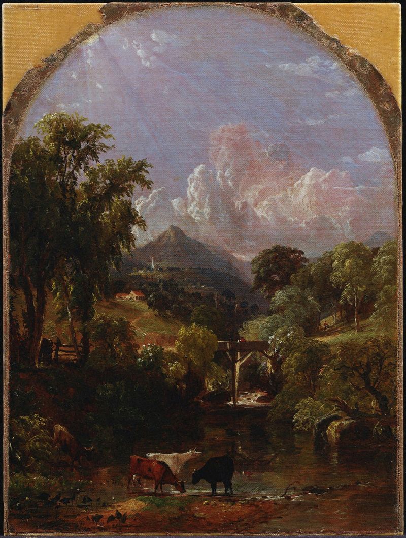 Landscape depicting morning light over a meadow by Jasper Francis Cropsey, oil painting