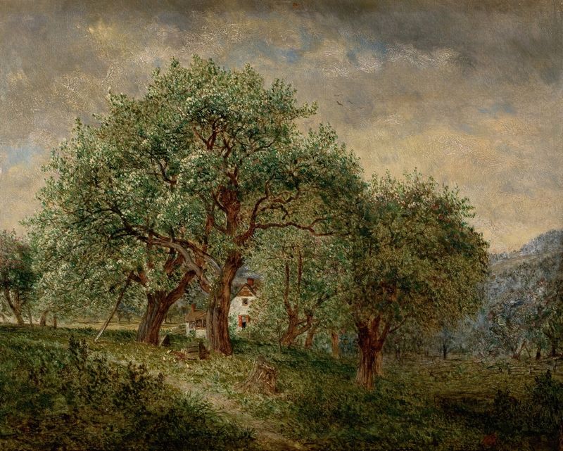 Spring Time de David Johnson, óleo sobre lienzo que representa un paisaje primaveral vibrante.