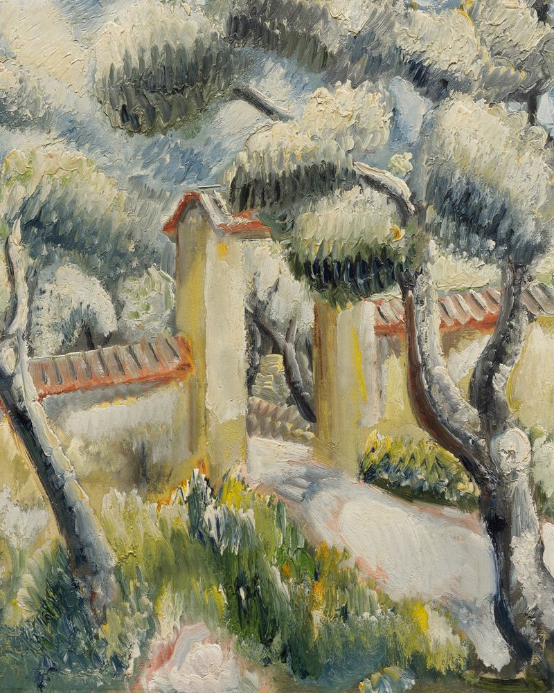 Landschaft in Südfrankreich by Paul Kleinschmidt, oil on canvas depicting a vibrant park landscape.