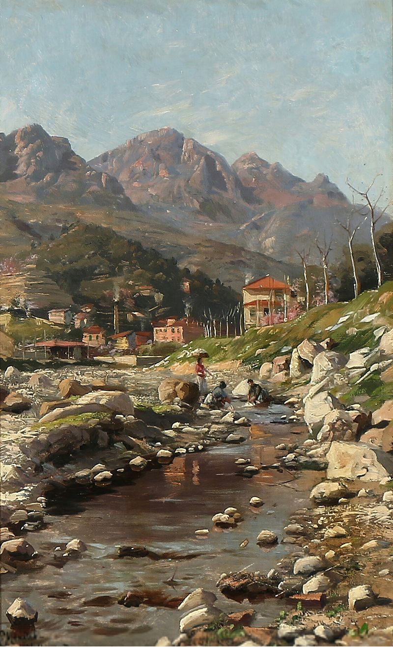 Paisaje de Vallée Du Borrigo por Peder Mørk Mønsted, pintura al óleo