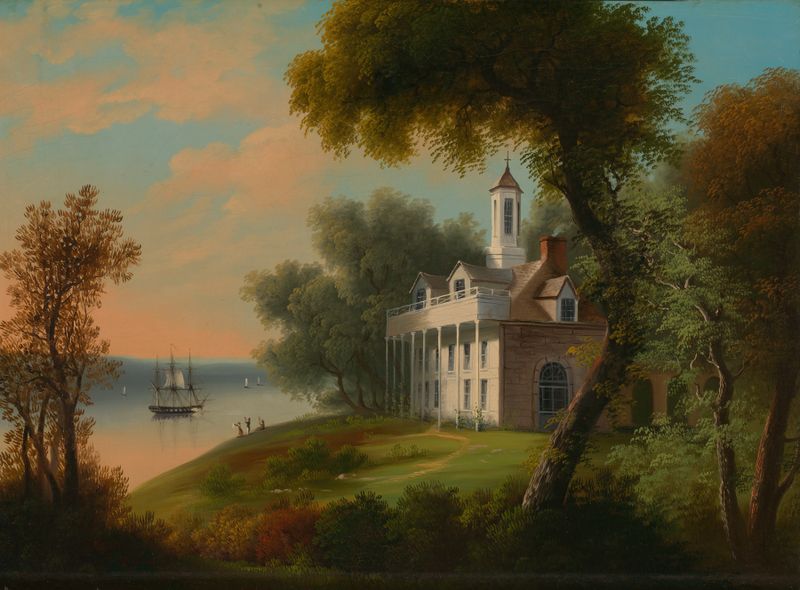 Mount Vernon de Frances Mary 'Jennie' Bellows Millard, pintura al óleo que representa una casa al atardecer