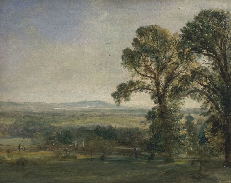 Bardon Hill, Coleorton Hall de John Constable, óleo sobre tela mostrando colinas onduladas e um céu sereno.