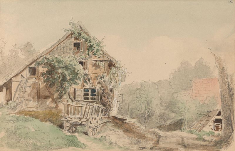 Casa junto al camino, óleo sobre lienzo de Adolph Tidemand