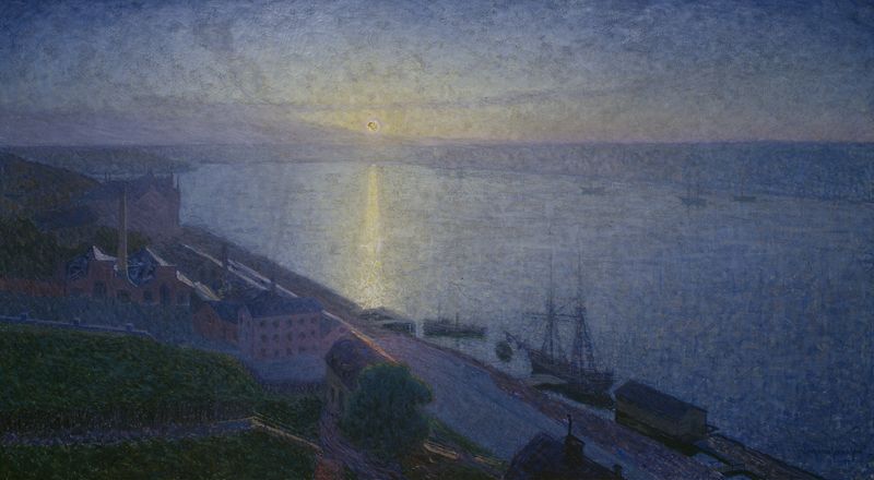 Sunset by Eugène Jansson, oil painting depicting a vibrant twilight landscape.