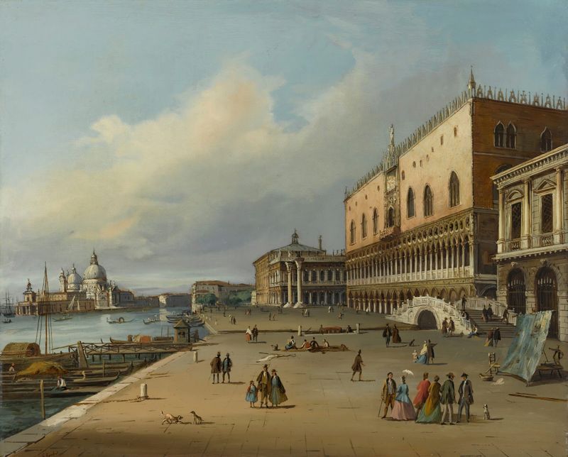 View of the Riva Degli Schiavoni, oil on canvas by Carlo Grubacs