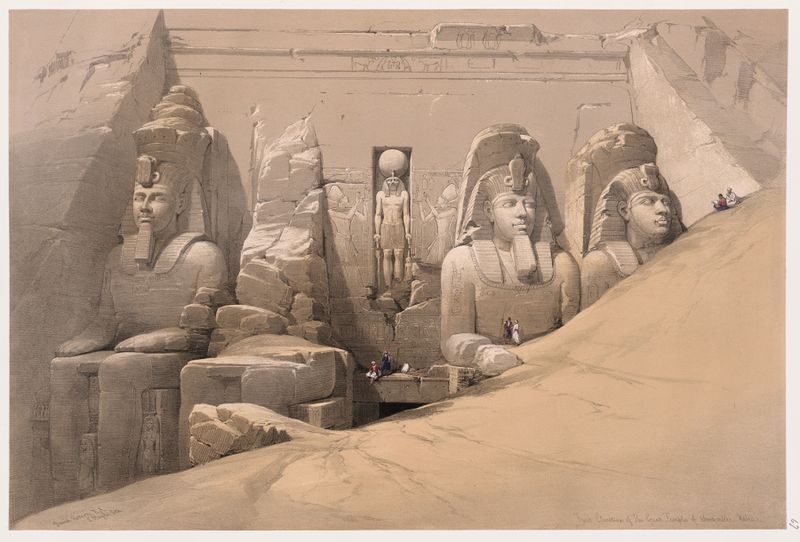 Elevação frontal do Grande Templo de Aboosimble, litografia de David Roberts