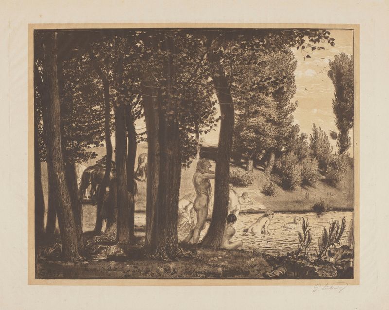 Mulheres Banho. À Esquerda, entre as Árvores – Cavalos Esperando, óleo sobre tela de Georg Lührig