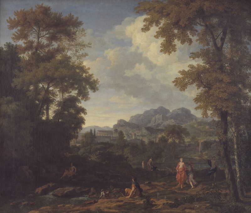 Classical Landscape with Diana and her Nymphs, oil painting by Johannes Glauber