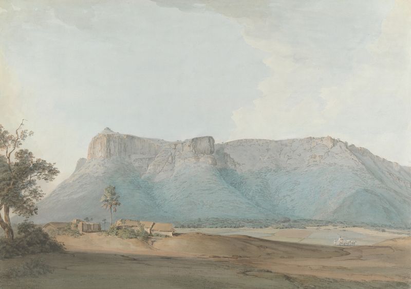 Landscape of Rhotas by Samuel Davis, oil painting depicting hills and vibrant light.