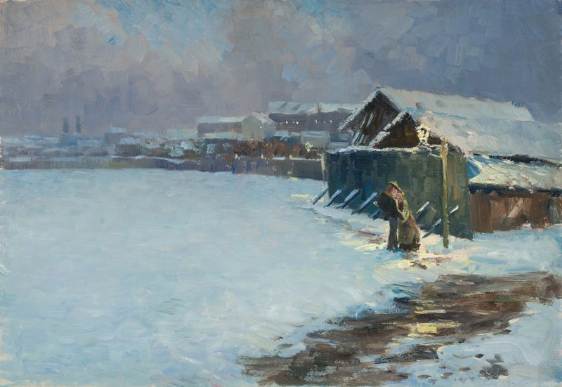 Winter landscape with snow and trees, oil painting by Wilhelm Ludwig Lehmann