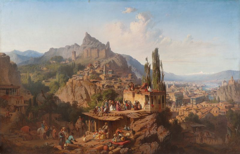 Vista del paisaje de Tiflis por Paul Franken, pintura al óleo