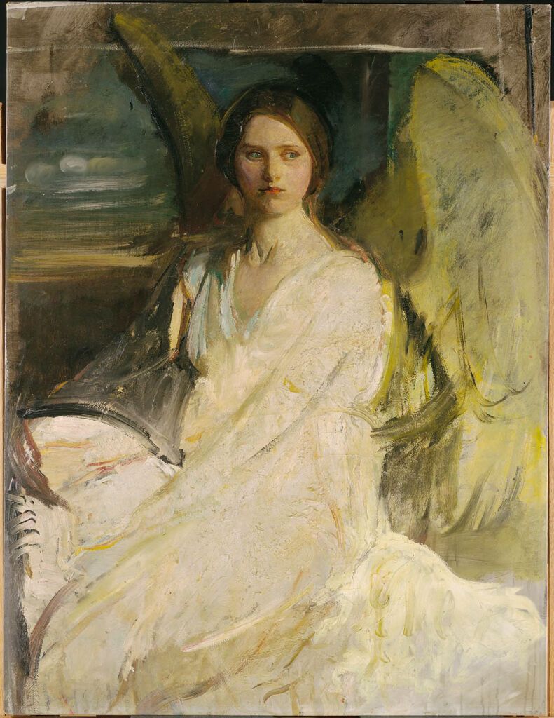 Angel by Abbott Handerson Thayer, oil on canvas, depicting a serene angelic figure in soft pastels