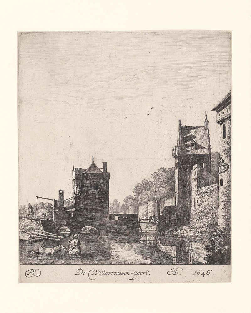 Wittevrouwenpoort te Utrecht, etching by Herman Saftleven
