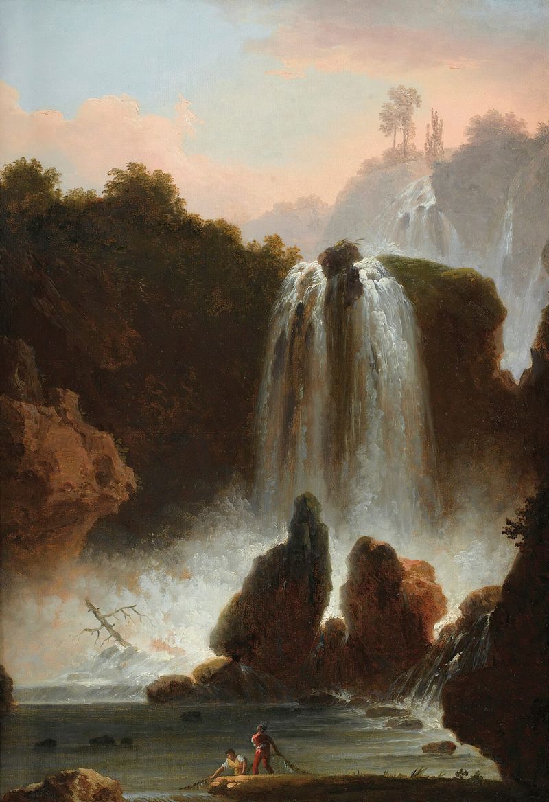 Italian landscape with a cascade, oil on canvas by Francesco Fidanza