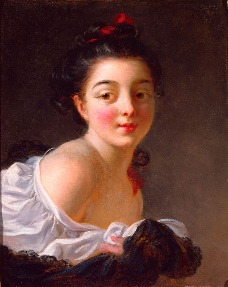 Portrait of a young woman with brown hair, oil on canvas by Jean-Honoré Fragonard