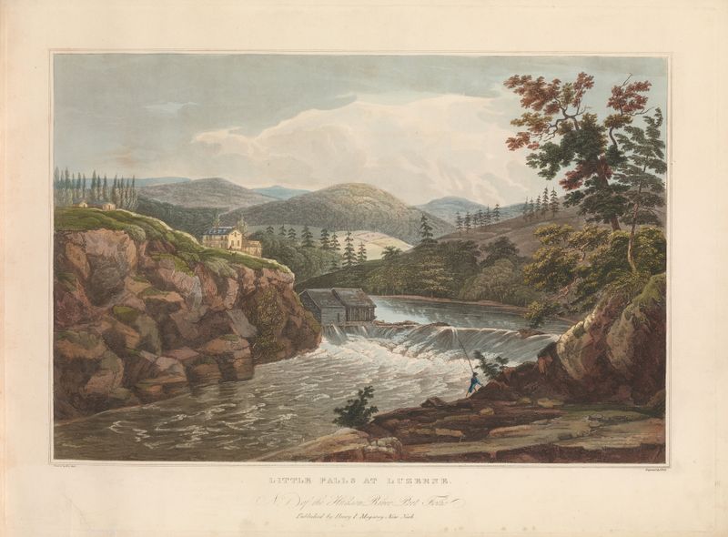 Little Falls at Luzerne by John Hill, oil painting depicting a tranquil waterfall and lush foliage.