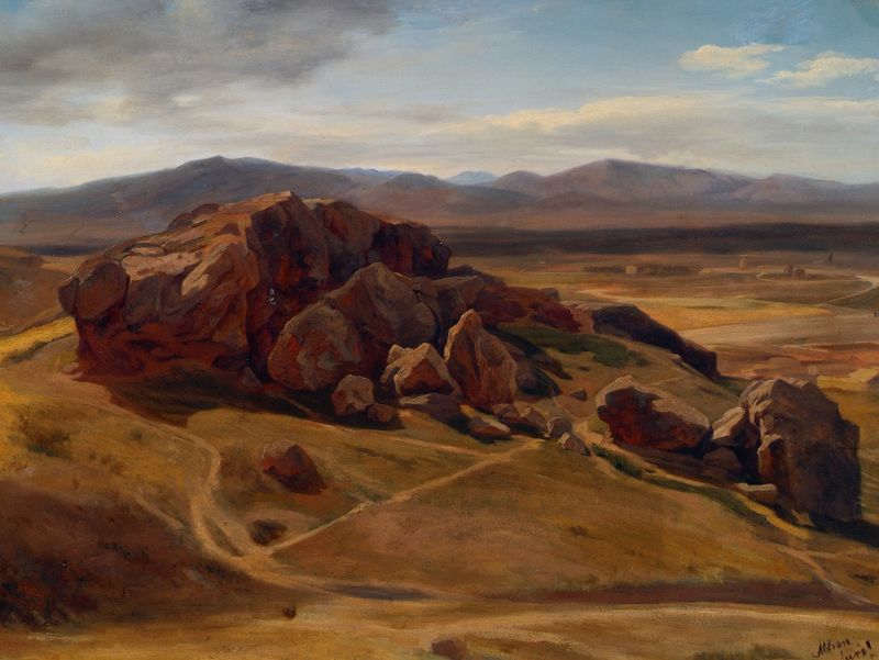 Landscape with mountains and greenery by Josef Hoffmann, oil painting