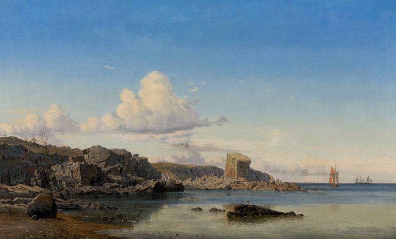 Paisagem costeira com ondas e céu, pintura a óleo de Viggo Fauerholdt