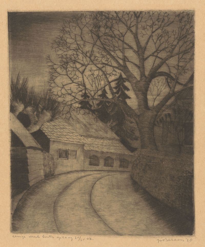 Weg en boerderij by Jo Bezaan, depicting a landscape with a farmhouse and winding path, Post-Impressionism