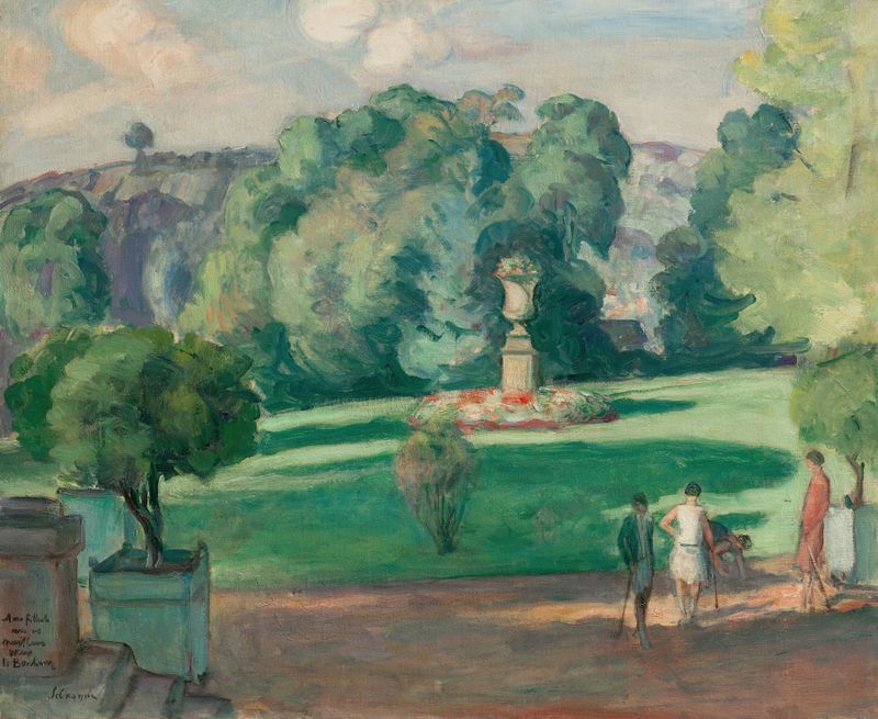 Cricket game in a park, oil on canvas by Henri Lebasque
