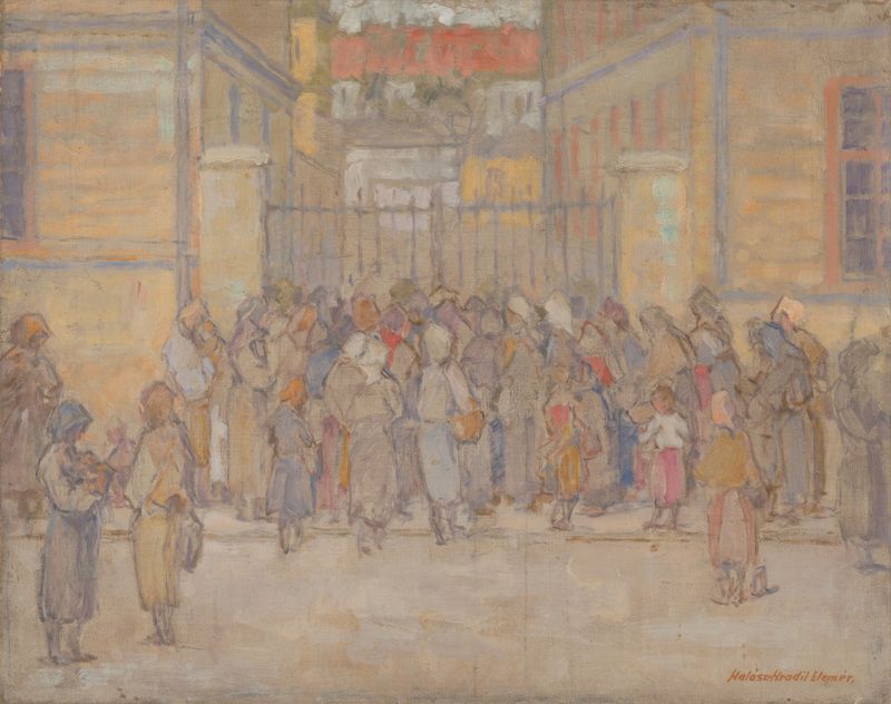 Pintura figurativa a óleo de Elemír Halász-Hradil mostrando um homem desempregado em uma cadeira.