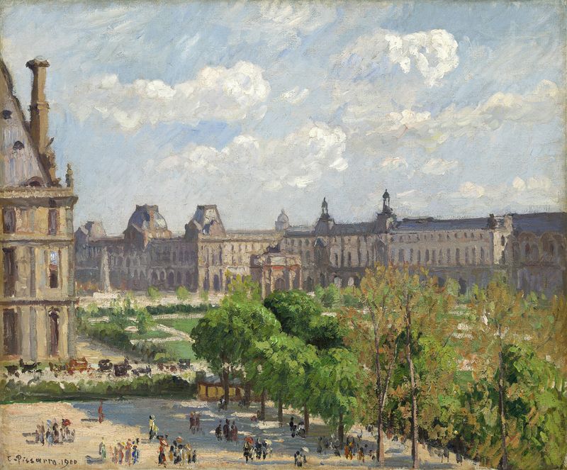 Escena de género que representa Place du Carrousel, pintura al óleo de Camille Pissarro