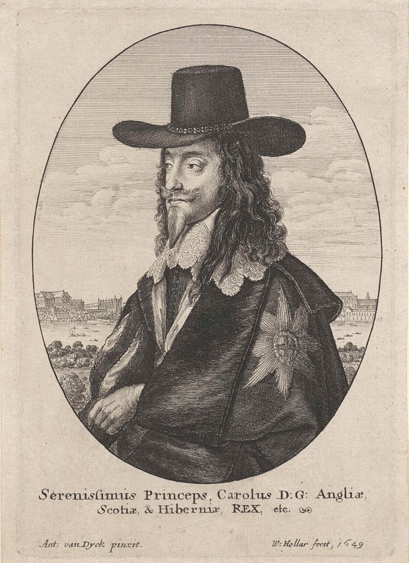 Retrato de Karel I, koning van Engeland, grabado de Wenceslaus Hollar
