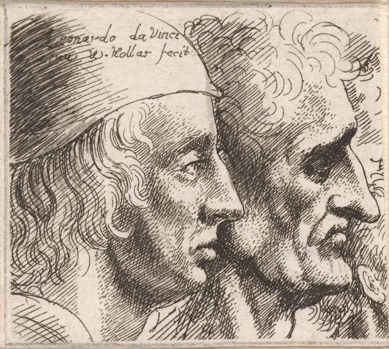 Gravura de Wenceslaus Hollar mostrando dois perfis masculinos com luz e sombra intrincadas
