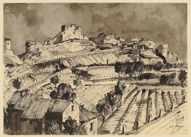 Paisaje de Les Baux-de-Provence de Hermann Lismann, óleo sobre lienzo