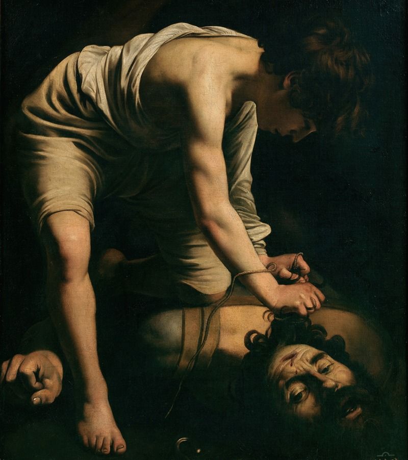 David y Goliat, óleo sobre lienzo de Caravaggio, representando a David derrotando a Goliat.