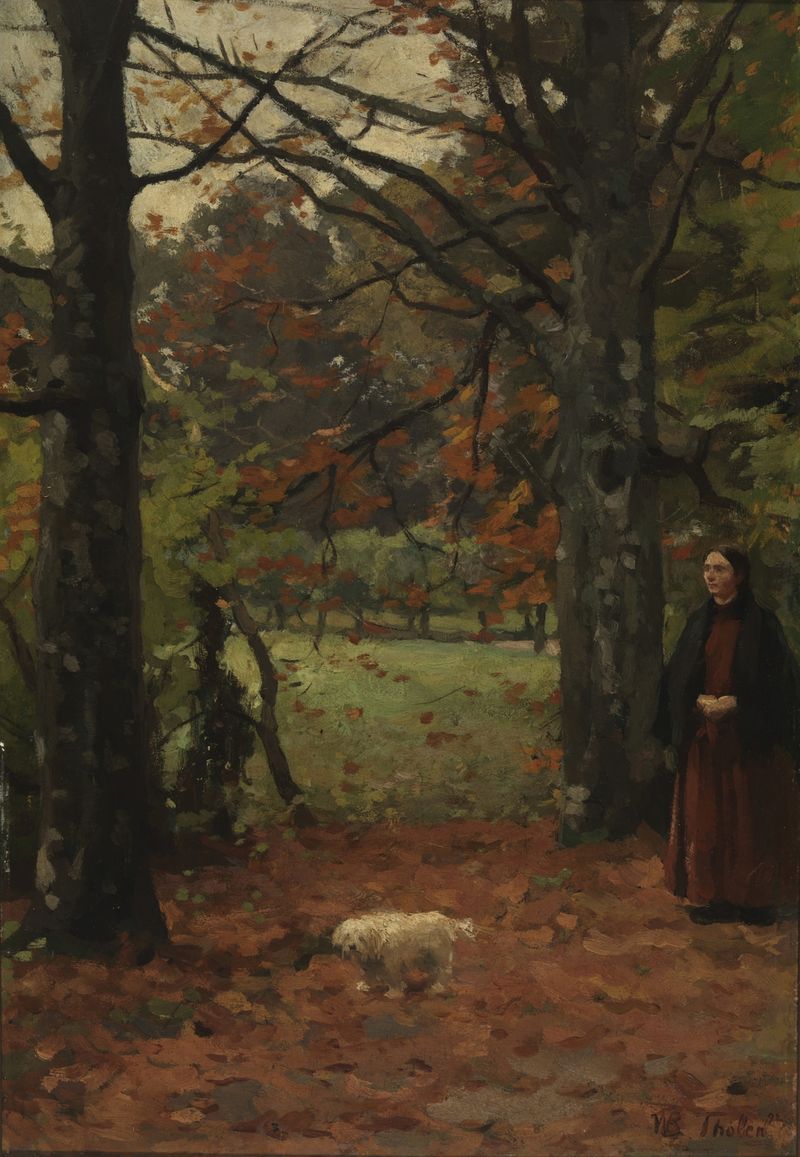 Portrait of Coba Tholen-Muller in a forest, oil painting by Willem Bastiaan Tholen
