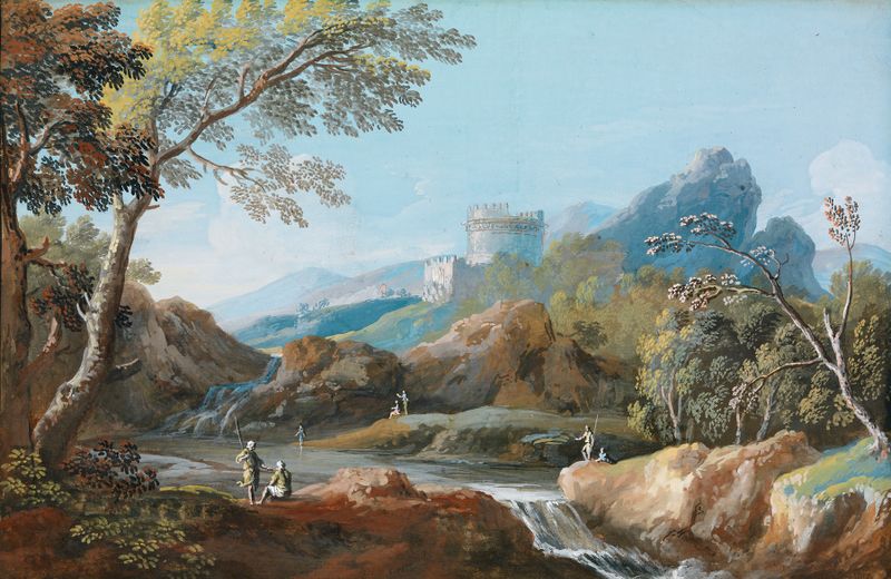 Rococo oil painting of The Tomb of Cecilia Metella by Giovanni Battista Busiri