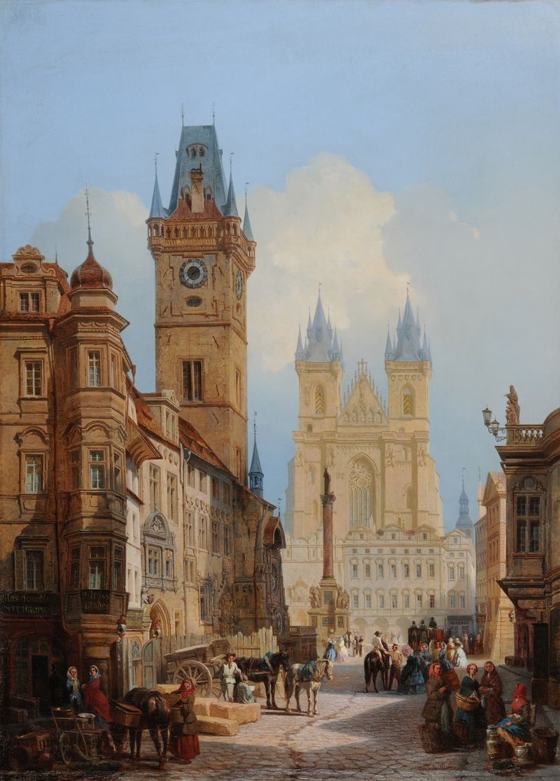 Vue de la Grande Place de Prague et de l’ancien Hôtel de Ville by Auguste Mathieu, medium unknown