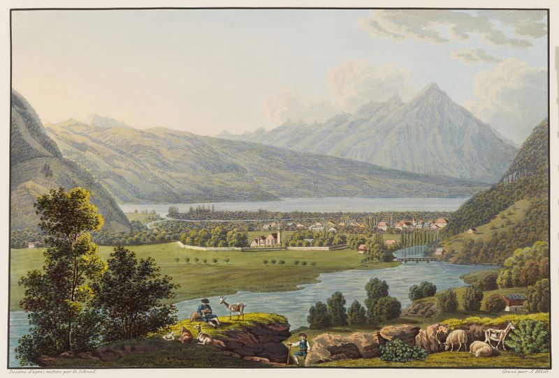 Paisaje de Unterseen et Interlacken de David Alois Schmid, impresionismo