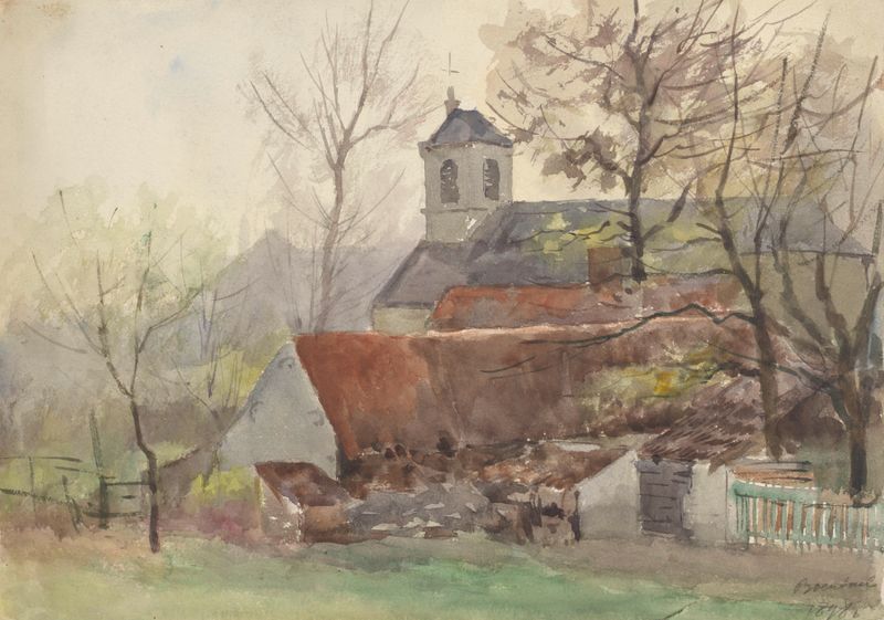 Oil painting of Boendael church by Jean-François Taelemans, featuring intricate architecture and light.