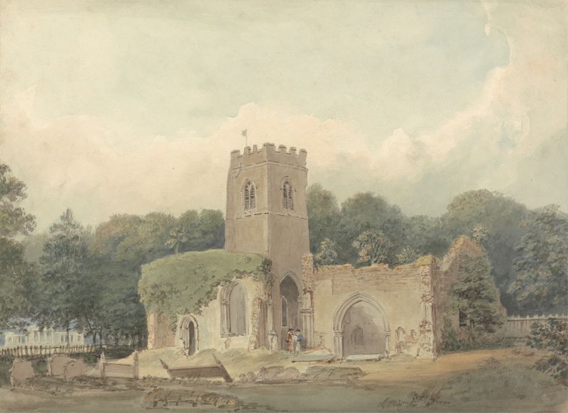 Vieja Iglesia de San Lorenzo, Hertfordshire, de Samuel Davis, pintura al óleo