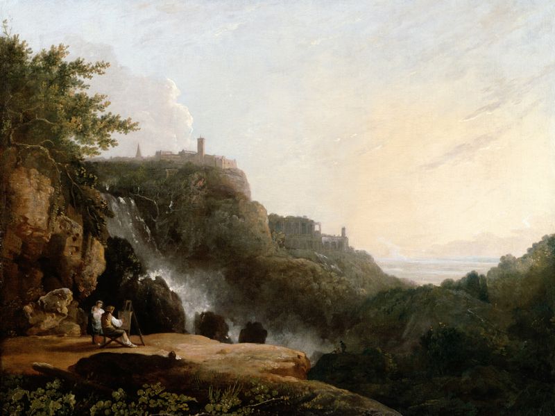Landscape with a villa and waterfall, oil painting by Richard Wilson