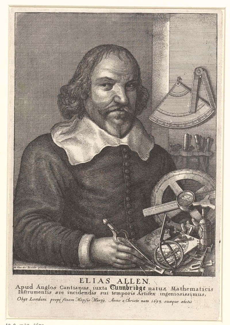 Gravura de Elias Allen por Wenceslaus Hollar, apresentando um homem com olhos penetrantes.
