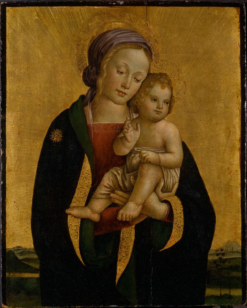 Tempera sobre panel que representa La Virgen y el Niño de Antonio del Massaro da Viterbo